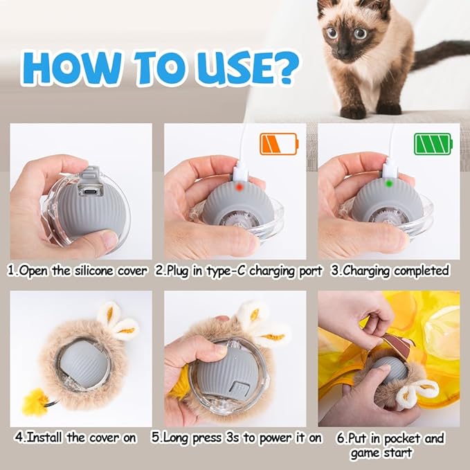 AWOOF Interactive Cat Toys for Indoor Cats,Automatic Motion Activated Moving Ball Hide and Seek Game,Cat Hunting Toy Exercise Kicker for Indoor Kitten