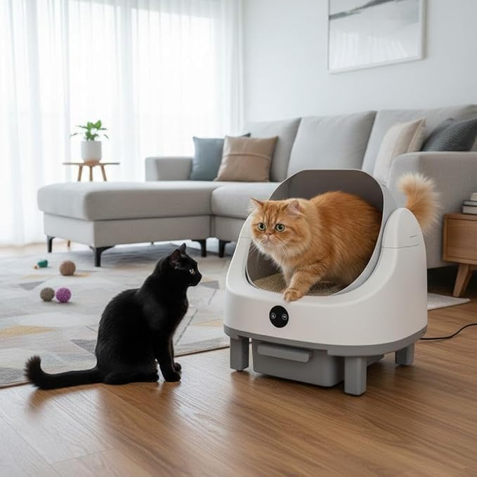 Automatic Self Cleaning Litter Box for Multiple Cats, Large Open-Top Electric Cat Litter Box with Smart APP Control, 9L Capacity & Safety Sensors, Includes Waterproof Liner