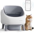 Self Cleaning Automatic Litter Box with APP Control, Large Waste Bin, Open Top Design, Multiple Cat Compatible, Includes Trash Bags White/Gray