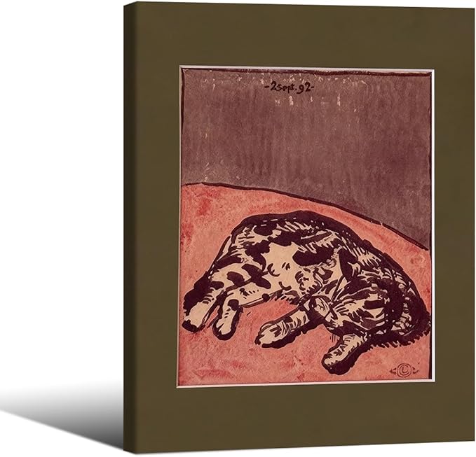 Cute Cat Poster Mid Century Modern Animal Wall Art Vintage Aesthetic Canvas Painting for Bedroom Dormitory Wall Decor Cat Lovers Gifts 08x10 inch Wood Framed