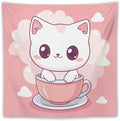 MaSiledy Tapestry Kawaii Cat Tapestries for Bedroom Pink Smile Kitten Cat Face Meow Wall Tapestries for Bedroom Colorful Wall Hanging Aesthetic Wall Art For Room Decor Landscape 60"x60"