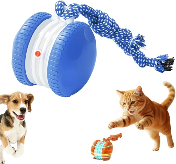 Interactive Dog Toy 2026 NEW Funny Automatic Moving Rolling Dog Toys with Rope for Small Medium Large Dogs Cats, Puppy Toys Pet Ball to Keep Them Busy (Blue)