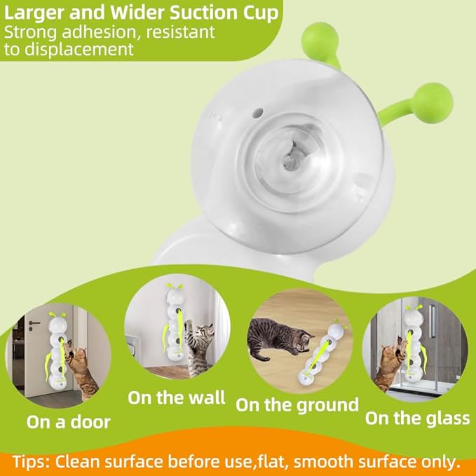 Caterpillar Smart Cats Toys, Interactive Cat Feather Toy with Motion Sensor, Whirlie Cat Toy for Hunting, Reduce Boredom, USB Rechargeable, No Drilling Required, Mount on Window (Caterpillar Cat Toy)