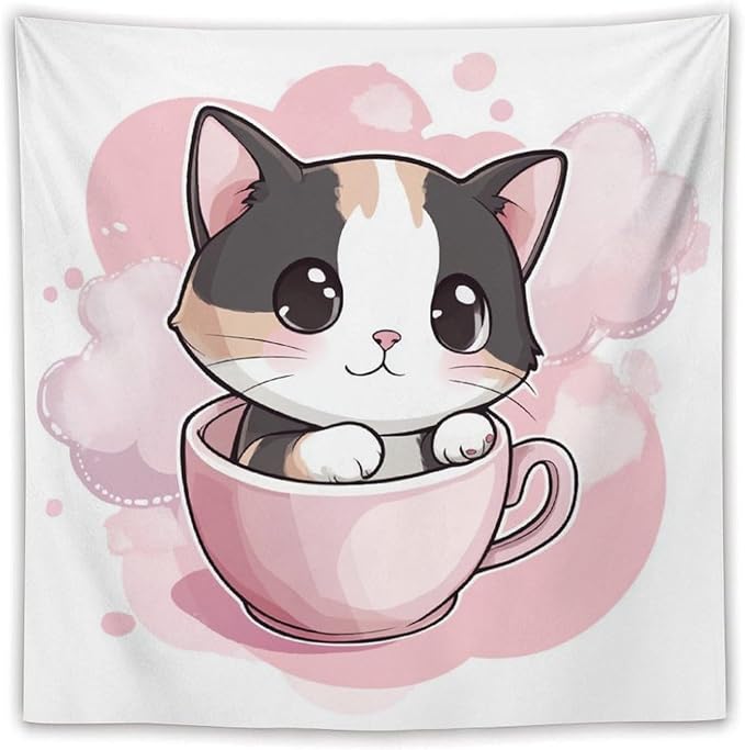 MaSiledy Tapestry Kawaii Cat Tapestries for Bedroom Aesthetic Cat Lover Gifts Tapestry As Wall Art Wall Hanging for Bedroom Living Room Dorm Landscape 60"x60" Tapestries for Bedroom Living Room Dorm