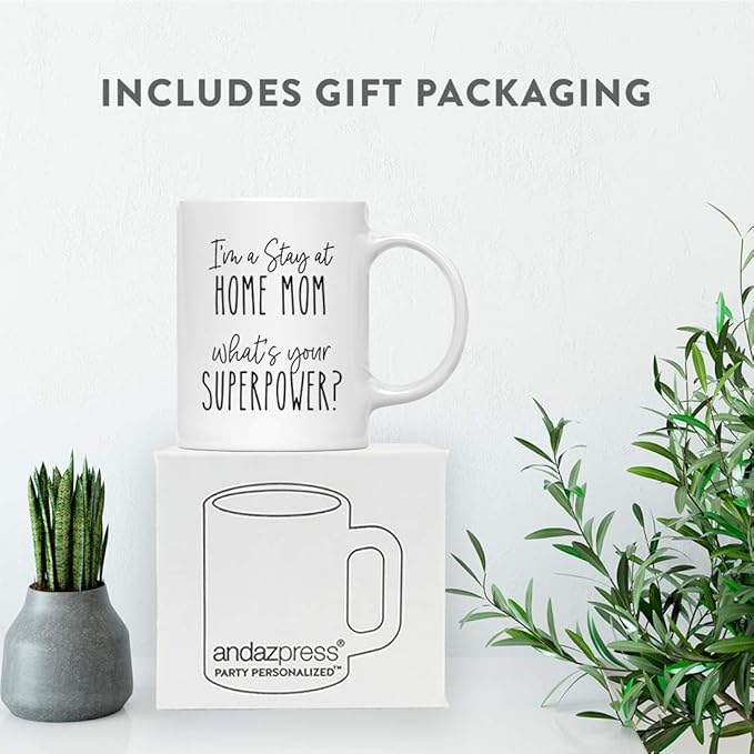 Andaz Press Mother's Day 11oz. Ceramic Coffee Tea Mug Gift for Mom, I'm a Stay at Home Mom, What's Your Superpower?, 1-Pack, Birthday Christmas Gift Ideas