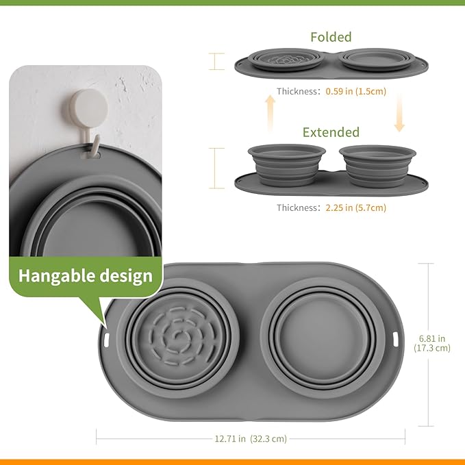 Puppy Dog Bowl,Travel Bowls Dog Food Bowls&Dog Water Bowls,No Spills,Collapsible Double Bowl,Suitable for Small and Medium Sized Dogs(Dark Grey)