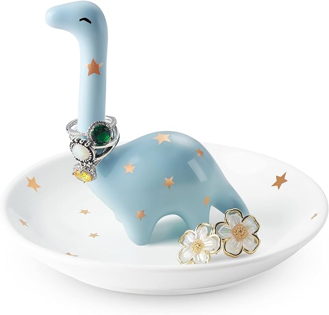 PUDDING CABIN Dinosaur Ring Holder for Jewelry, Gifts for Women Girls Birthday Wedding Graduation Valentines Bday Gift, Jewelry Dish Tray for Rings Bracelets Necklace Organizer