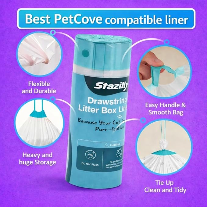 Cat Litter Liners Compatible with Petcove Litter Boxes – 150 Count, Heavy Duty, Leak-Proof
