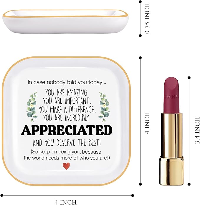 PUDDING CABIN Inspirational Gift Trinket Dish - Thank You Gifts for Women Friends - Teacher Appreciation Gifts for Coworker Employee Staff- Motivational Quote Jewelry Tray(4 x 4 Inches)