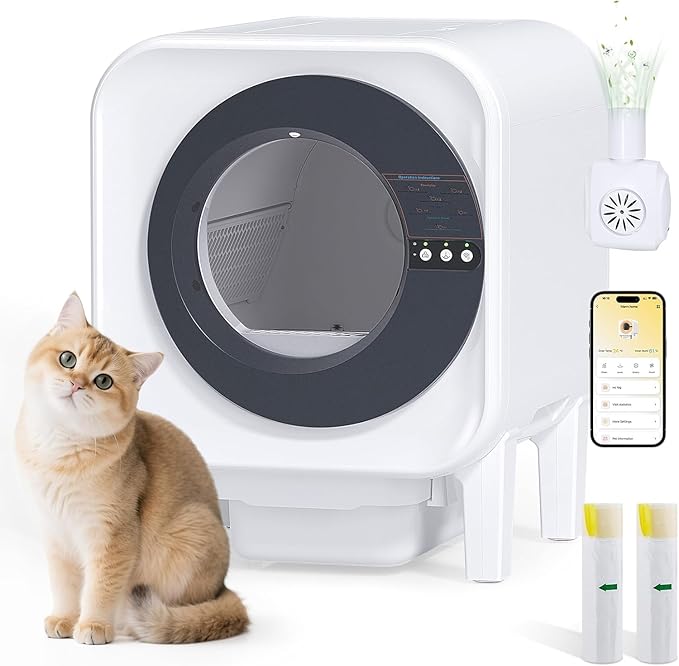 Automatic Cat Litter Box, Self Cleaning Litter Box with App Control, 75l Large Cat Litter Boxs for Multi-Cat Homes, Infrared & Weight Sensors, Odor Eliminator, Easy Cleaning, 20 Trash Bags, Black