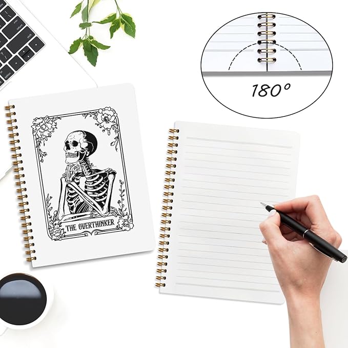 2 Pcs the Overthinker Goth Tarot Spiral Notebook Skull Gothic Tarot Cards Journaling Notebooks Gifts for Women Teacher Friend Teens College Ruled Notebook Journal, Classroom Office Supplies