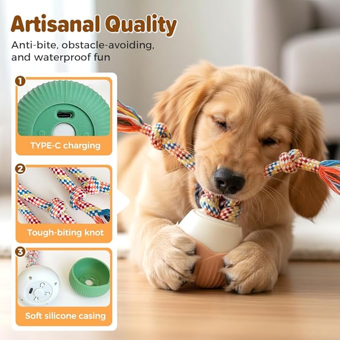 2026 New Interactive Dog Toys, Automatic Moving Interactive Cat Toy with 3 Speed Modes, USB Rechargeable Smart Motion Rolling Ball with Tail Rope, Indoor for Small Medium Large Dogs (Green)