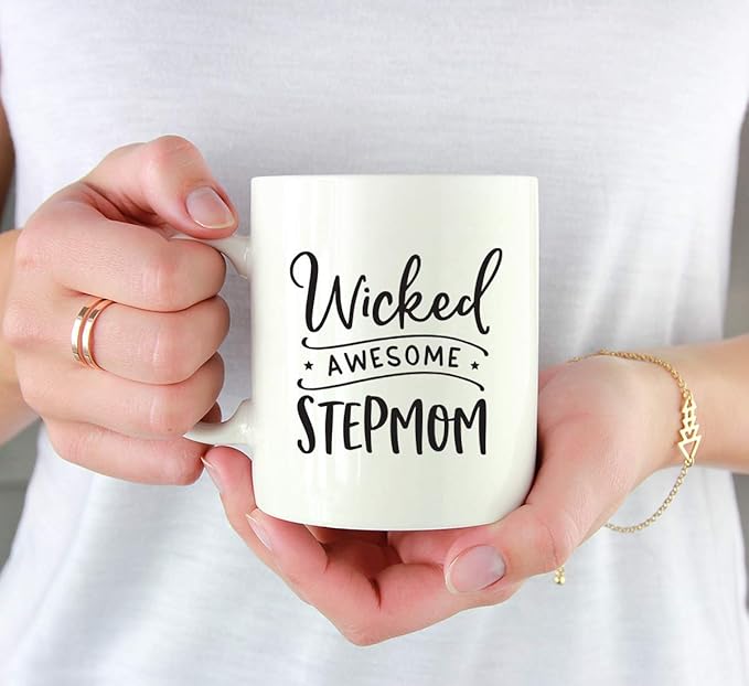 Andaz Press Mother's Day 11oz. Ceramic Coffee Tea Mug Gift for Mom, Wicked (Awesome) Stepmom, Bitten Apple Graphic, 1-Pack, Birthday Christmas Gift Ideas