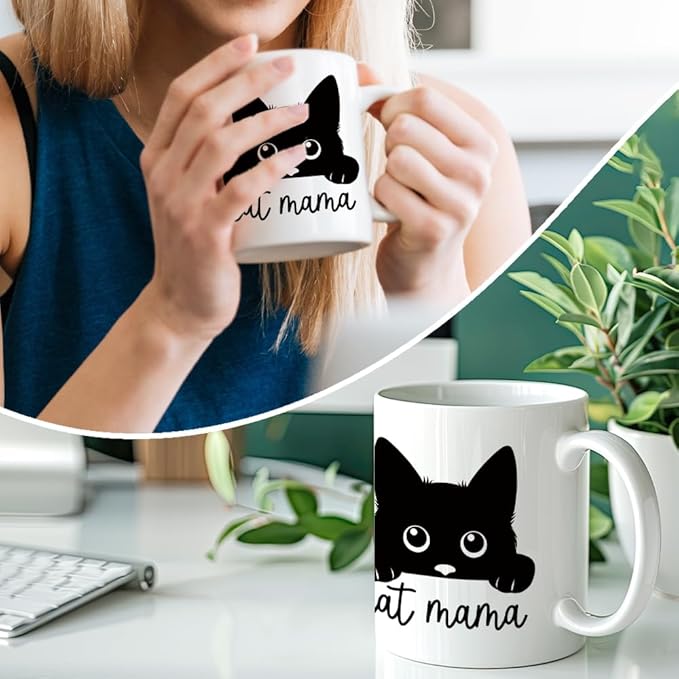 RZHV Cat Mama Funny Coffee Mug, Novelty Cat Mug, Mother's Day Birthday Gifts for Mom Aunt Wife Women, Christmas Thanksgiving Gifts for BFF Sisters Friends Colleague Girlfriend Cats Lovers