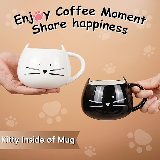 Koolkatkoo Cat Coffee Mugs for Cat Lover, Ceramic Kitty Tea Mug Gifts for Women Girls 12 oz Cup Black