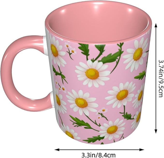 Daisy Coffee Mug 11oz Ceramic Tea Cup With Handle Funny Porcelain Mugs for Women Dishwasher Microwave Safe