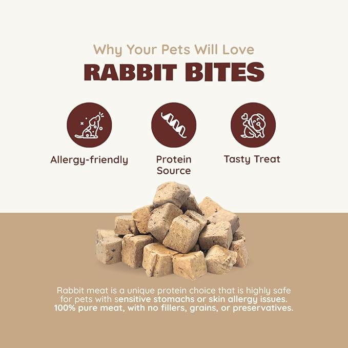 Benji & Louie Freeze Dried Rabbit Bites for Dogs & Cats – from Rabbit Meat, Single Ingredient Treats, Grain-Free – 3 oz (85 g)