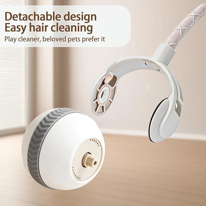 Interactive Cat Toy Ball, Automatic Moving Cat Toy with 2 Speed Modes Bite-Resistant Mouse Tail Bird Chirping Sounds Indoor Play Ball for Cats (White)