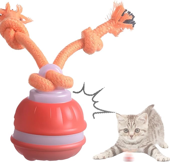 Dog Ball Toy Tail 2.0 Dog Toy, 2025 New Smart Interactive Cats Toys Ball, Squeaky Toy Electric Automatic Rolling Moving Pet Toy Balls with Rope for Cats and Medium Small Dogs Puppy (Orange, 1pcs)
