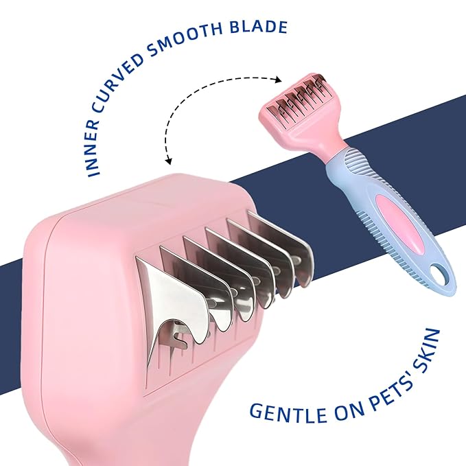 Professional Pink Pet Dematting Comb with Handle Metal Dog Comb Dematting Fur Rake Brush Pet Grooming Tool for Dogs and Cats Remove Loose Hair Mats Knots Tangles