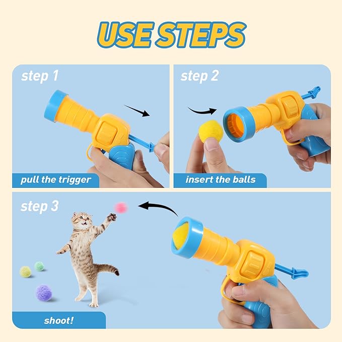 Cat Ball Toy Launcher Gun 34pcs Cat Toys for Indoor Cats Interactive Kitten Toys for Bored Indoor Adult Cats