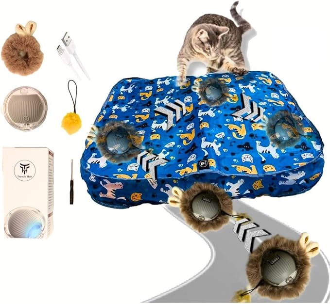 Interactive Cat Toys Fast Rolling Ball in Pouch for Bored Indoor Adult Cats, Automatic Motion Activated Ball; Hide and Seek Game for Exercise Kicker, Cat's Gift, Rechargeable Kitten Toys