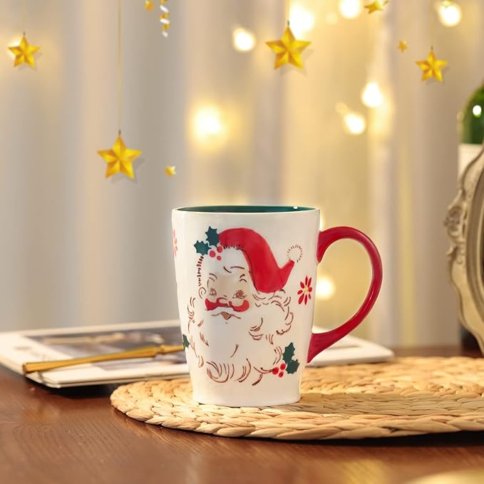 NymphFable Christmas Mug 20oz/600ml Large Ceramic Coffee Mug Santa Elk Cup with Handle 100% Hand Painted Christmas Gift