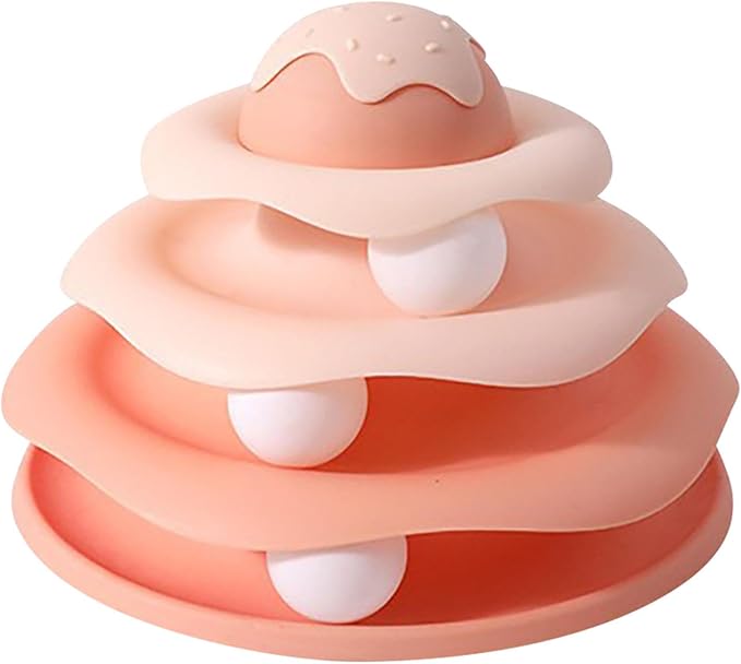Cat Ball Track Toy, Cat Ball Tower, Multi-Level Design Cat Ball Track Toy, 3 in 1 Automatic Interactive Kitten Toy, Easy to Disassemble, Easy to Clean, Meet Your Cat's Exercise Needs (Pink)