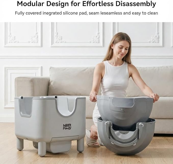 Early Bird Price NestPawly M07 Self-Cleaning Litter Box - Open-Top Automatic Cat Litter Box with Odor Control, Safety Features, and Easy Maintenance