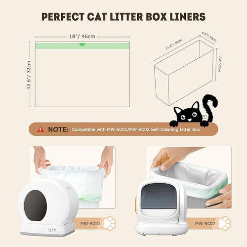 Automatic Cat Litter Box Liners Bags, Self-Cleaning Kitty Litter Liners Bags Compatible with MeoWant-SC01 & MeoWant-SC02, Heavy-Duty Thick Drawstring Replacement Liner Bag 18" x 12.6" (60 PCS)