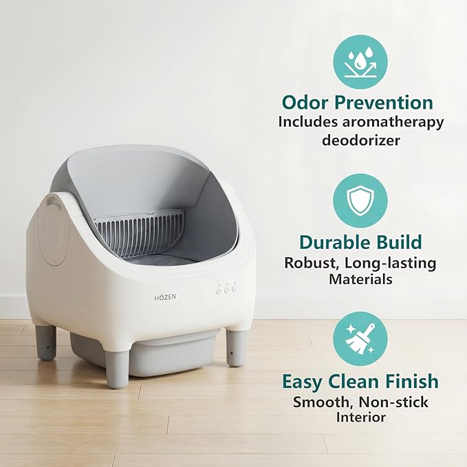 HOZEN Open Top Automatic Cat Litter Box - Self-Cleaning, Odor-Free, App-Controlled, 76L Capacity for Stress-Free Feline Care