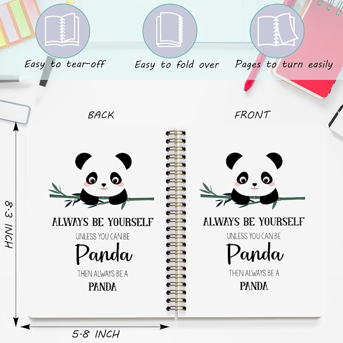 2 Pcs Cute Panda Spiral Notebook Cute Pandas Journaling Notebooks Panda Themed Gifts for Women Girls Teens Friend Teens College Ruled Notebook Journal, Classroom Office Supplies