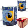 Famous Art Paintings Funny Cat Coffee Mug for Artist Art Lover Teacher Cat Lovers, Famous Picture Classic Vincent Aesthetic Canvas Mug Birthday Gift for Women Man (Starry Night)