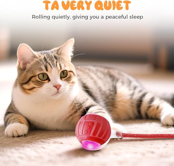 Interactive Cat Toy Balls, 2025 New Interactive Rolling Cat Balls, Upgrade 3.0 Tail Cat‘s Toys with LED Light, Three Modes Smart Automatic Rolling Pet Ball Toy (Green-2)
