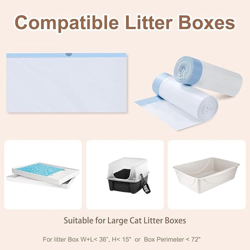 24 Pack Litter Box Liners Compatible with Safe Pets Scoopfree Cat Litter Box Tray Refill, Large Cat Waste Poop Bags with Anti-scratch Cardboard and Drawstring Heavy Tear-resistant- 37" x 16"