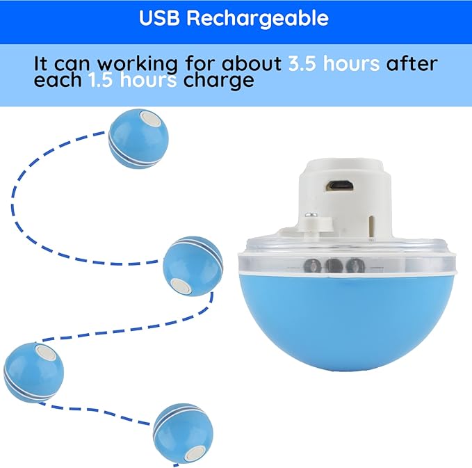Automatic Active Rolling Ball for Cats, Self Moving Interactive Dog Toys for Boredom, Wicked Ball for Small Dogs/Cats with LED Lights, USB Rechargeable(Blue)