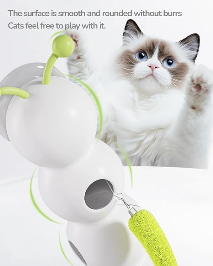 Interactive Caterpillar Cat Toy, Motion Sensor, Simulation of Biological Trajectory, USB Charging, Stable Suction Cup, Interactive Cat Feather Toy for Indoor Cats, Caterpillar Smart Toy with 2 Tails
