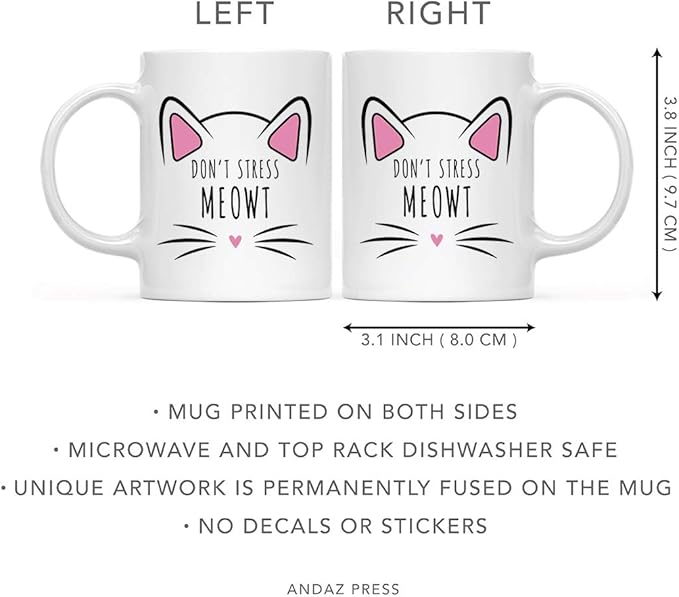 Andaz Press Funny Cat Lover 11oz. Ceramic Coffee Tea Mug Gift, Don't Stress Meowt, 1-Pack, for Cat Mom, Birthday Christmas Ideas, Includes Box