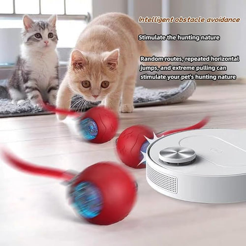2026 New Interactive Cat Toy Ball for Indoor Cats Dog, Smart 360° Automatic Rolling Pet Ball Kitten Toys with Replace Feather , 3.0 Tail Electric Cat's Toys with LED Light Three Modes Adjustment