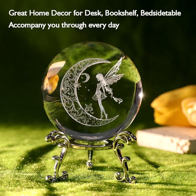Fairy Gift for Women 3D Crystal Ball Fairy 60mm Gifts for Her Girls Women with Stand