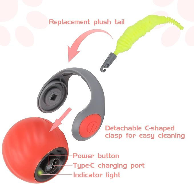 Speedy Tail Automatic Cat Ball Toy Self Rolling Moving Self-Rotating Cat Exercise Ball USB Rechargeable Interactive Hunting Cat Toy (Upgrade Orange)
