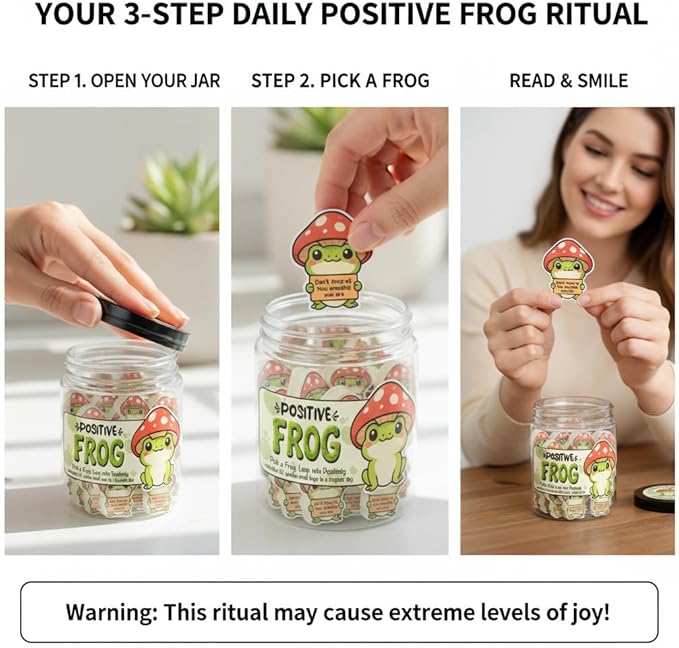 DEARMINE Positive Frog Jar with 60 Affirmation Cards, Emotional Support Gift, Christmas Home Office Decoration, Frog Gifts for Women, Teens, Teachers, Coworkers, Friends, Men