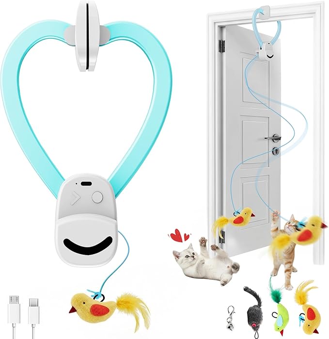 Interactive Cat Toys for Indoor Cats Automatic Electric Flying Bird Feather Mouse Toy - Best Kitten & Adult Cat Enrichment Mouse cat Toy Hanging Electric Kitty Toys for Bored Cats