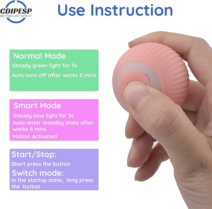 Automatic Active Rolling Ball for Dogs Self Moving Balls, Interactive Cat Ball Toy with LED Lights, USB Rechargeable, Silicone Surface (Pink)