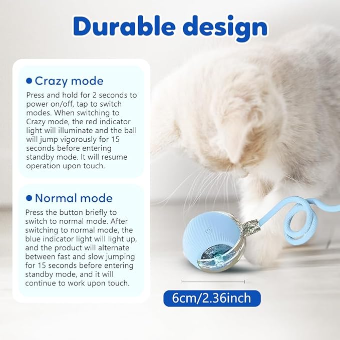 Smart Interactive Cat Toy Ball with Auto Obstacle Avoidance, 2 Mode Rolling Rechargeable Toy to Relieve Boredom, Quiet Durable Toy for Indoor Cats (Grey)