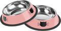 2 Pcs Non-Slip Stainless Steel Small Cat Food Bowls - Unbreakable, Thicken 7 Oz Cat Dishes - Indoor, Removable Rubber Base, Easily Clean, Lovely Color