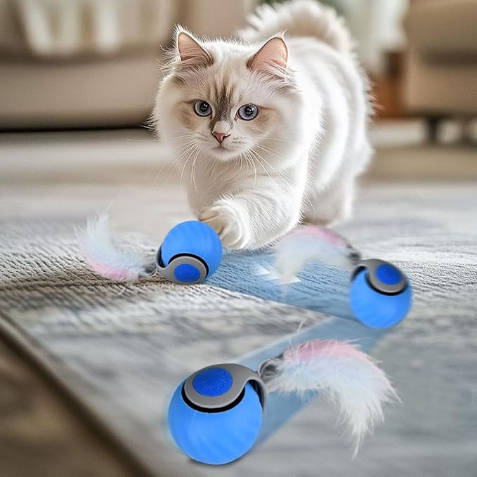 2pcs Interactive Cat Toys, Speedy Tail Cat Ball Automatic Moving Ca-t Toys Ball for Indoor Pet, Electronic Rolling Pet Chase Toy