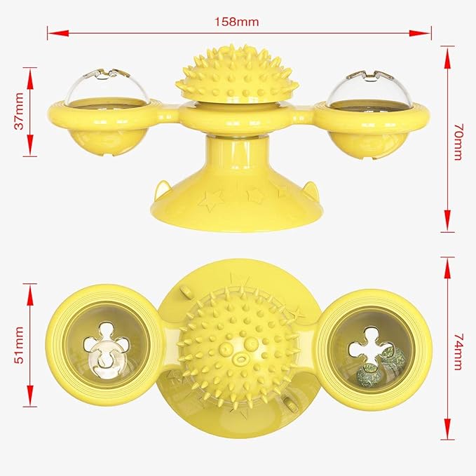 Interactive Windmill Cat Toys with Catnip : Cat Toys for Indoor Cats Funny Kitten Toys with LED Light Ball Suction Cup‖Cat Nip Toy for Cat chew Exercise (Yellow)