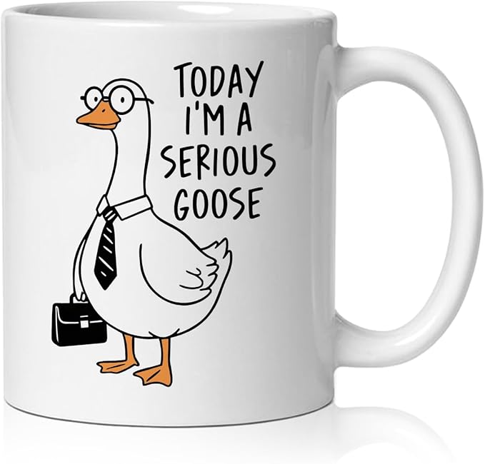 Funny Office Goose Mug, Sarcastic Gifts for Coworkers Coffee Cup Ceramic, Today I'm a Serious Goose Humorous Ceramic Coffee Tea Mug 11 oz