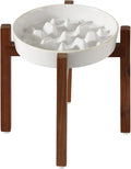 Ceramic 1.6 Cup Raised Slow Feeder Dog Bowl Set, Elevated Acacia Wood Stand for Medium and Large Dogs, 8.2inch Slow Pet Dish for Fast Eaters(1 Bowl & Stand,Reactived Glaze -White)